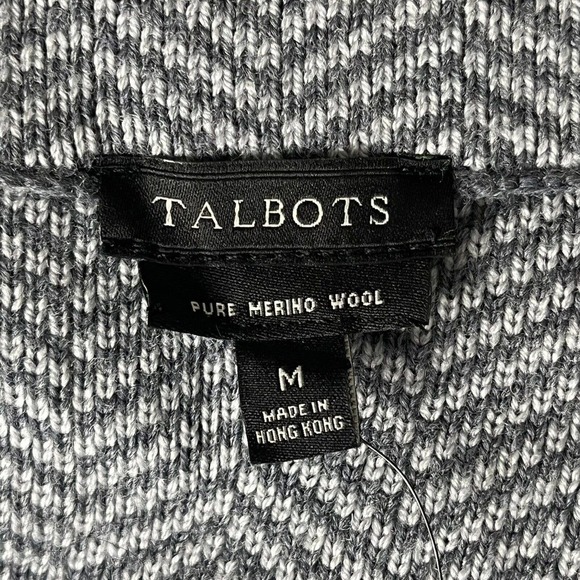 TALBOTS SZ M Knit Blazer Jacket 100% Merino Wool Gray Herringbone Pockets NEW - Picture 8 of 11